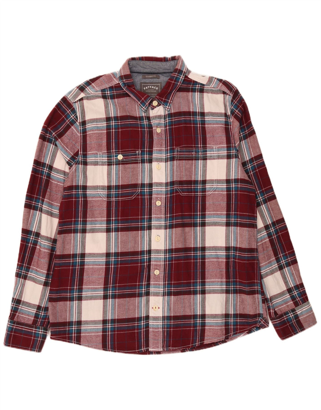 FAT FACE Mens Classic Fit Flannel Shirt Large Red Check Cotton