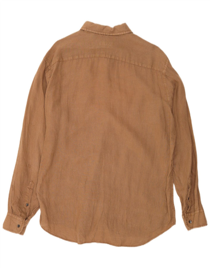 Camisa Fay Hombre Talla 40 15 3/4 Lino Medio Beige