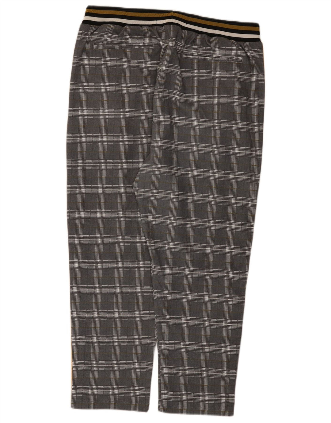 Zara Mujer Crop Chándal Pantalones UK 44 Grande Gris Cuadros Poliéster