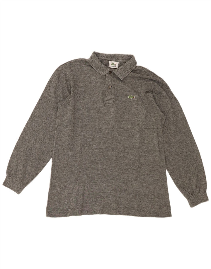 Lacoste Polo de manga larga para hombre talla 4 algodón moteado gris medio