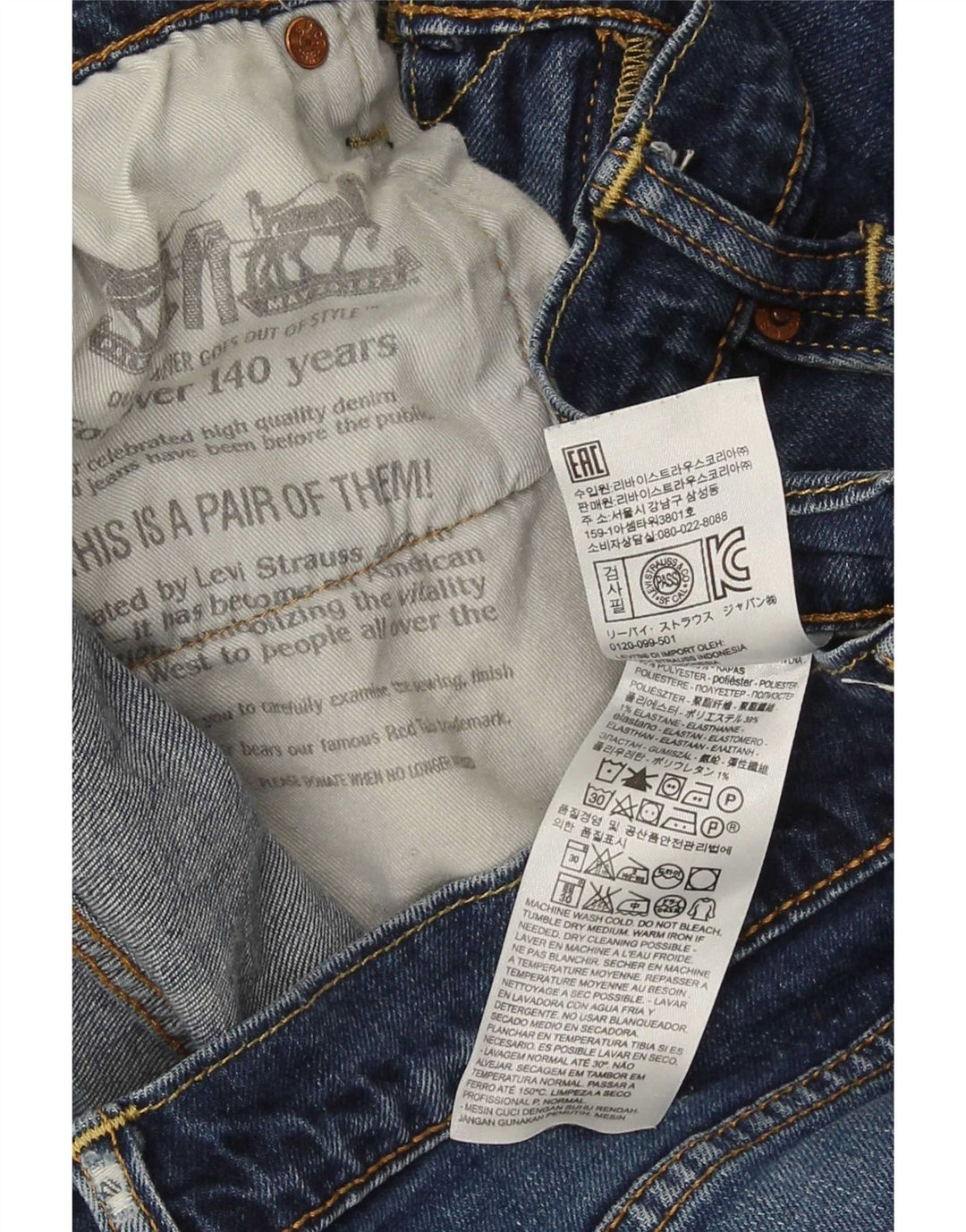 Levi's Vaqueros Rectos Desgastados Mujer W33 L32 Algodón Azul