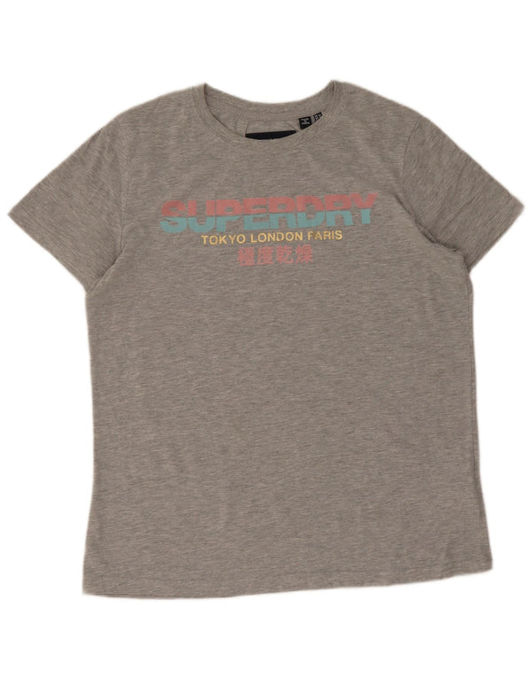 Superdry Mujer Camiseta Gráfica Top UK 40 Grande Algodón Gris