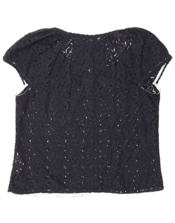 Superdry Blusa de encaje transparente para mujer UK 46 Grande Algodón azul marino