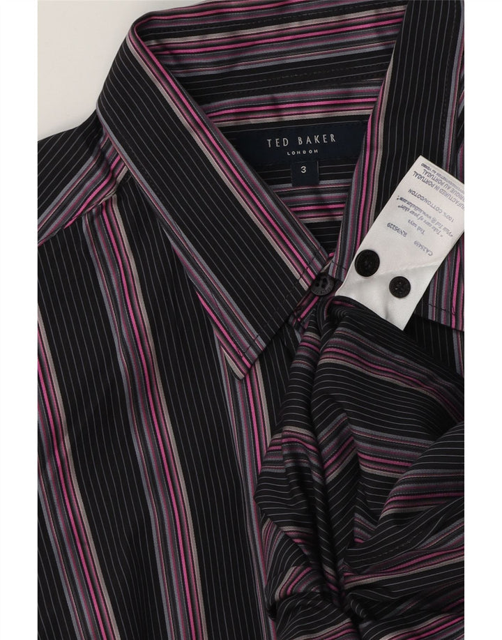 TED BAKER Camisa para hombre Talla 3 Mediana Algodón a rayas negras