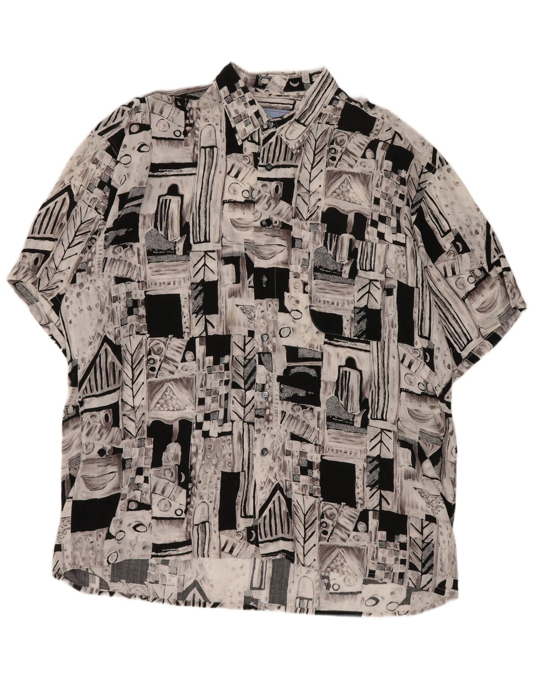 Camisa Vintage Hombre Manga Corta XL Gris Geométrica