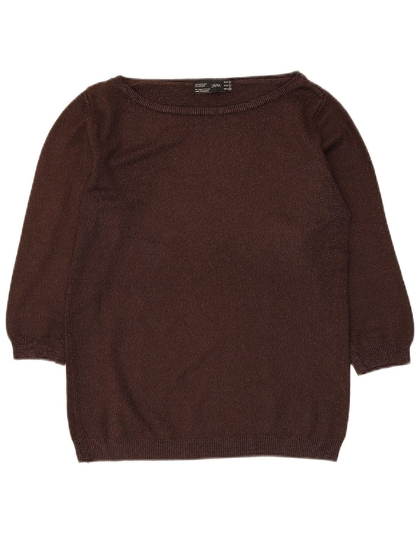 Zara Suéter tipo jersey con cuello barco y manga 3/4 para mujer UK 44 Grande Acrílico marrón