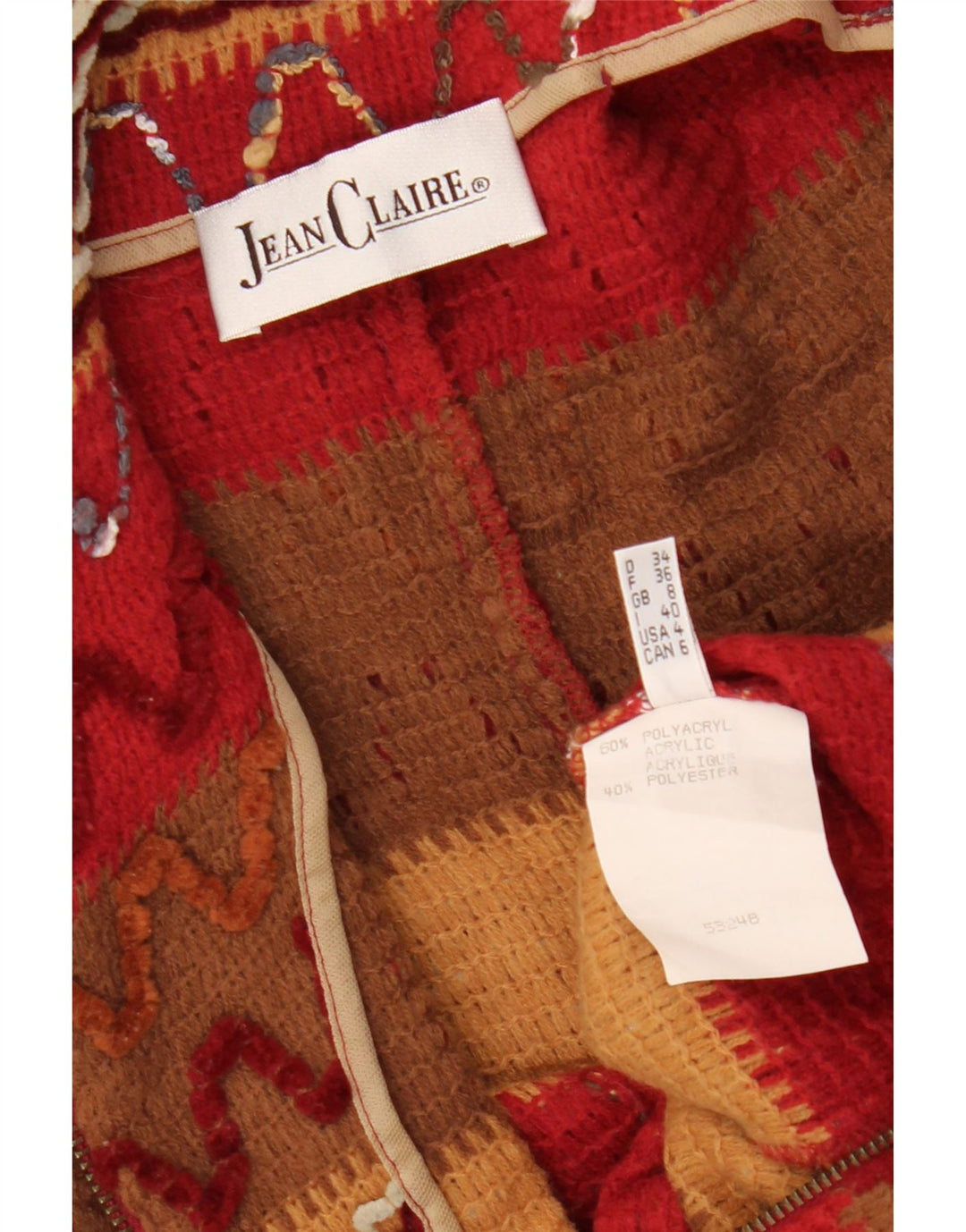 JEAN CLAIRE Suéter cárdigan para mujer Reino Unido 8 Pequeño acrílico a rayas rojas