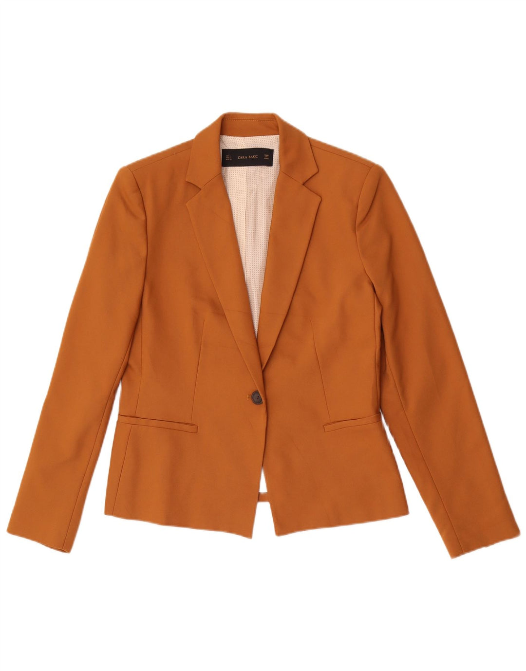 Zara Mujer Chaqueta Blazer De 1 Botón UK 44 Grande Poliéster Beige