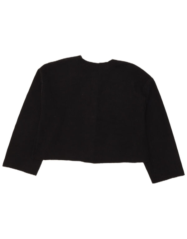 Zara Mujer Crop Cardigan Suéter UK 12 Medio Negro Poliéster
