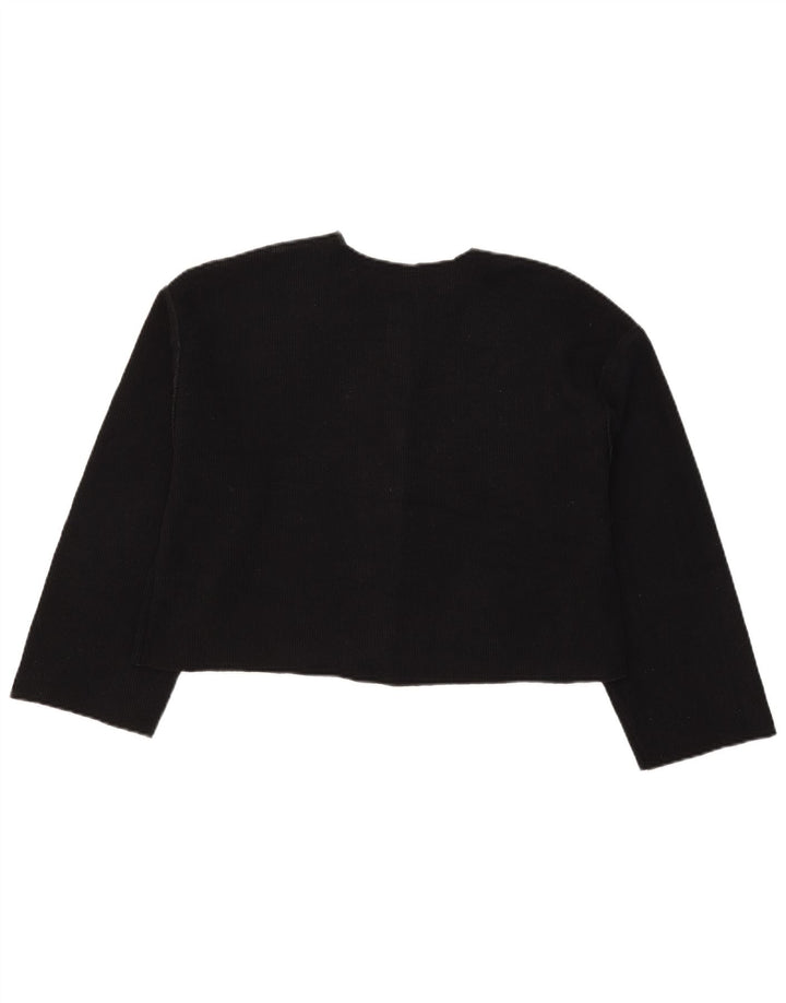 Zara Mujer Crop Cardigan Suéter UK 12 Medio Negro Poliéster