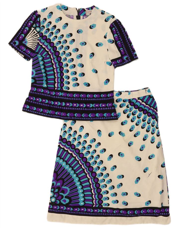 Conjunto de falda vintage de 2 piezas para mujer IT 46 Grande W28 Poliamida geométrica blanca
