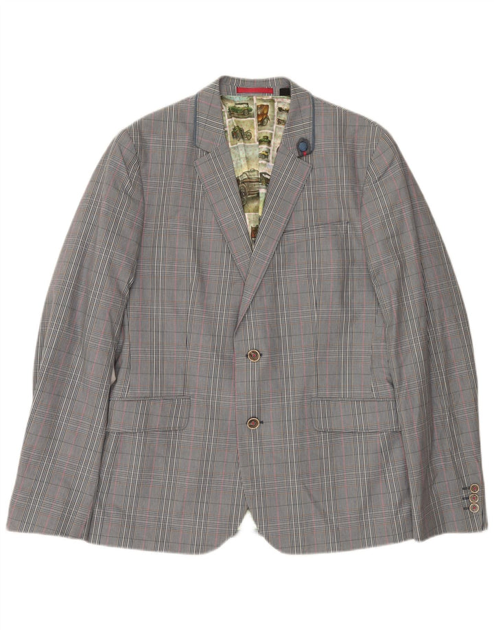 Ted Baker Chaqueta tipo blazer con 2 botones para hombre, talla 4, algodón a cuadros gris grande
