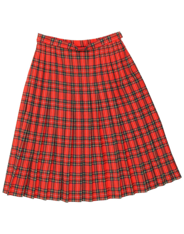 Falda plisada vintage para mujer W28 Cheque rojo medio