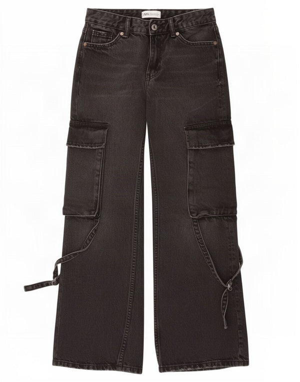 Zara Vaqueros Cargo De Pierna Ancha Para Mujer EU 32 2XS W22 L30 Negro
