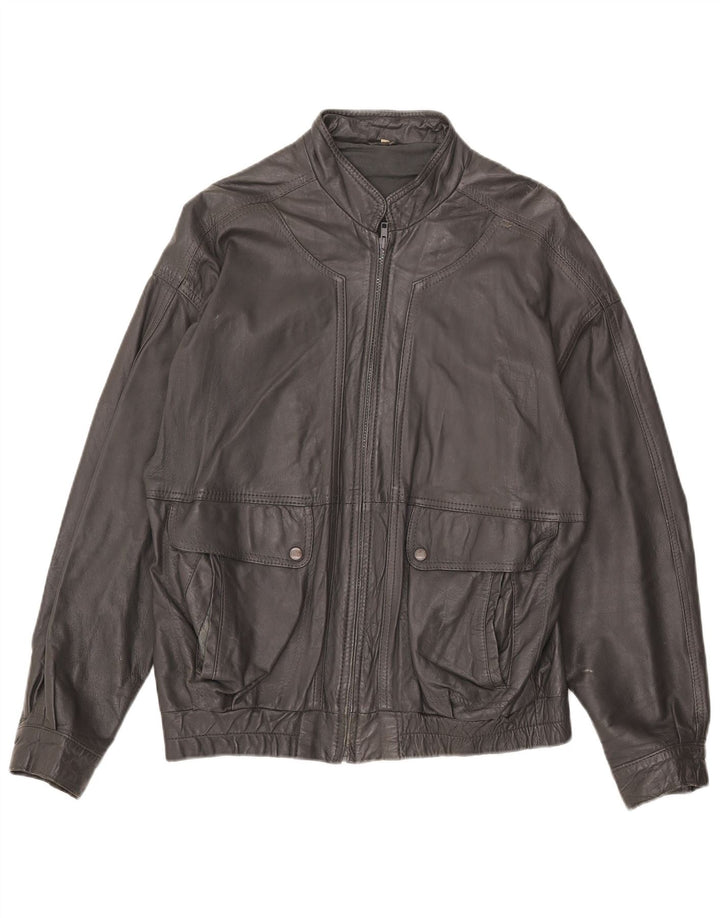 Chaqueta de cuero vintage para hombre IT 54 2XL Gris