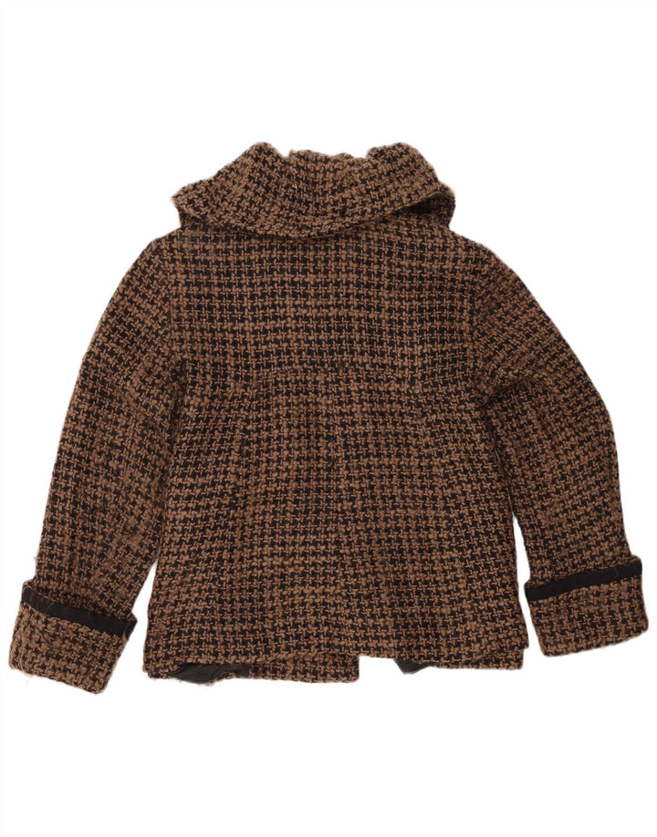 Zara Chaqueta Blazer De 4 Botones para Mujer UK 46 Grande Lana De Pata De Gallo Marrón