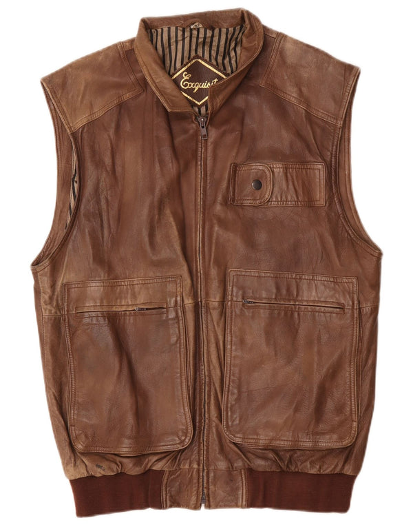 Exquisit Chaleco utilitario de cuero para hombre IT 52 XL Marrón
