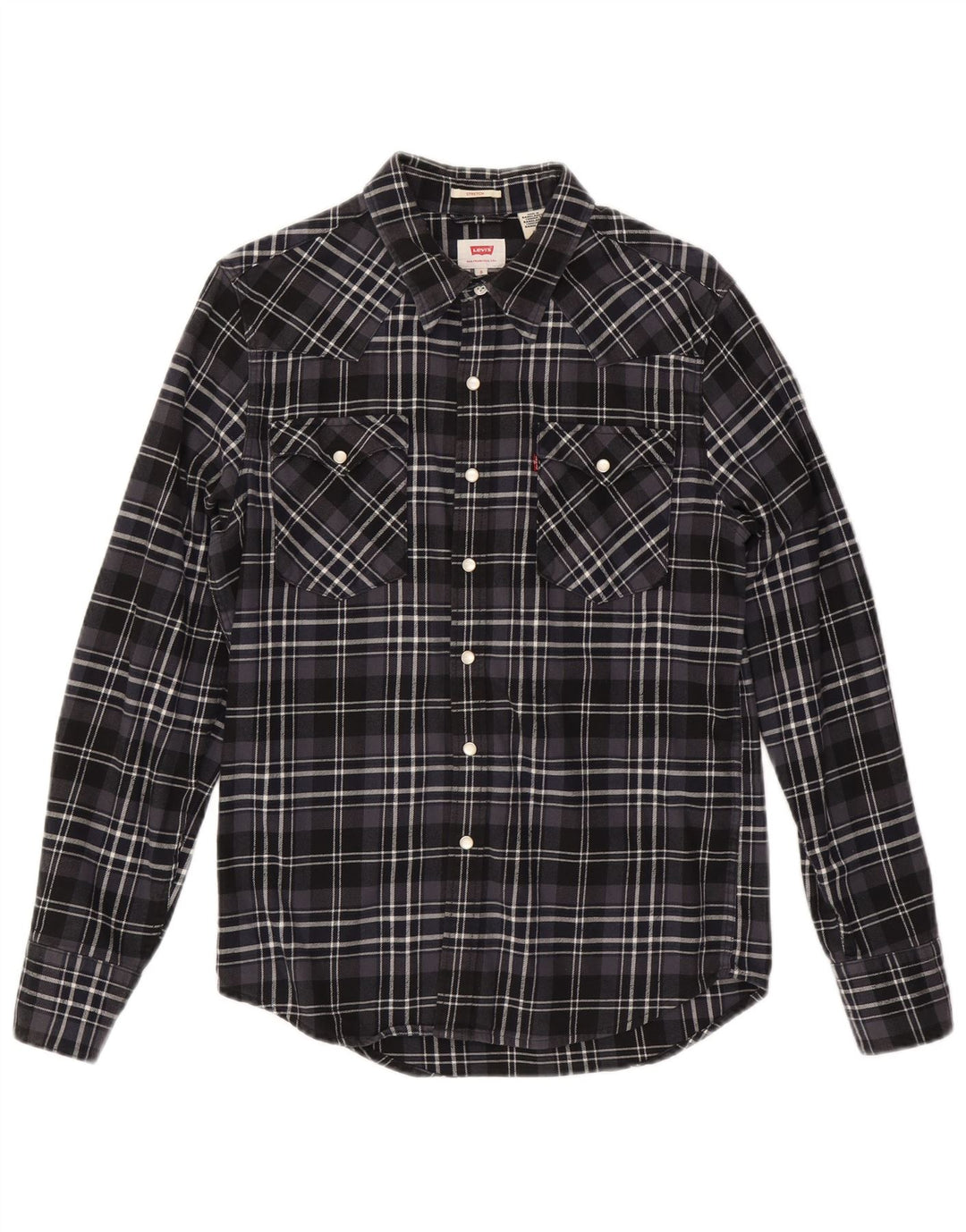 LEVI'S Camisa de franela elástica de algodón a cuadros negros pequeños para hombre