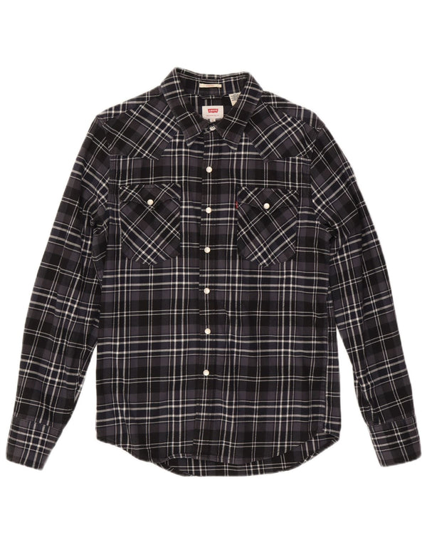 LEVI'S Camisa de franela elástica de algodón a cuadros negros pequeños para hombre