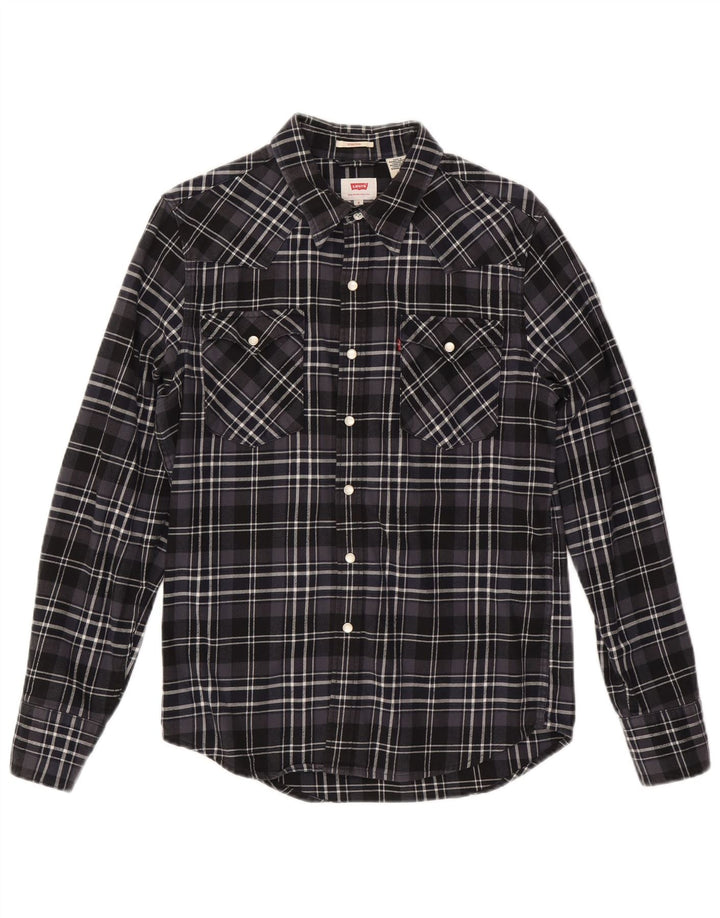 LEVI'S Camisa de franela elástica de algodón a cuadros negros pequeños para hombre