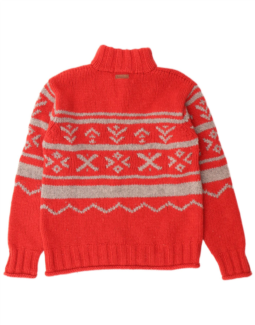 Marlboro Classics suéter tipo jersey con cuello y cremallera para mujer, lana Fair Isle roja grande