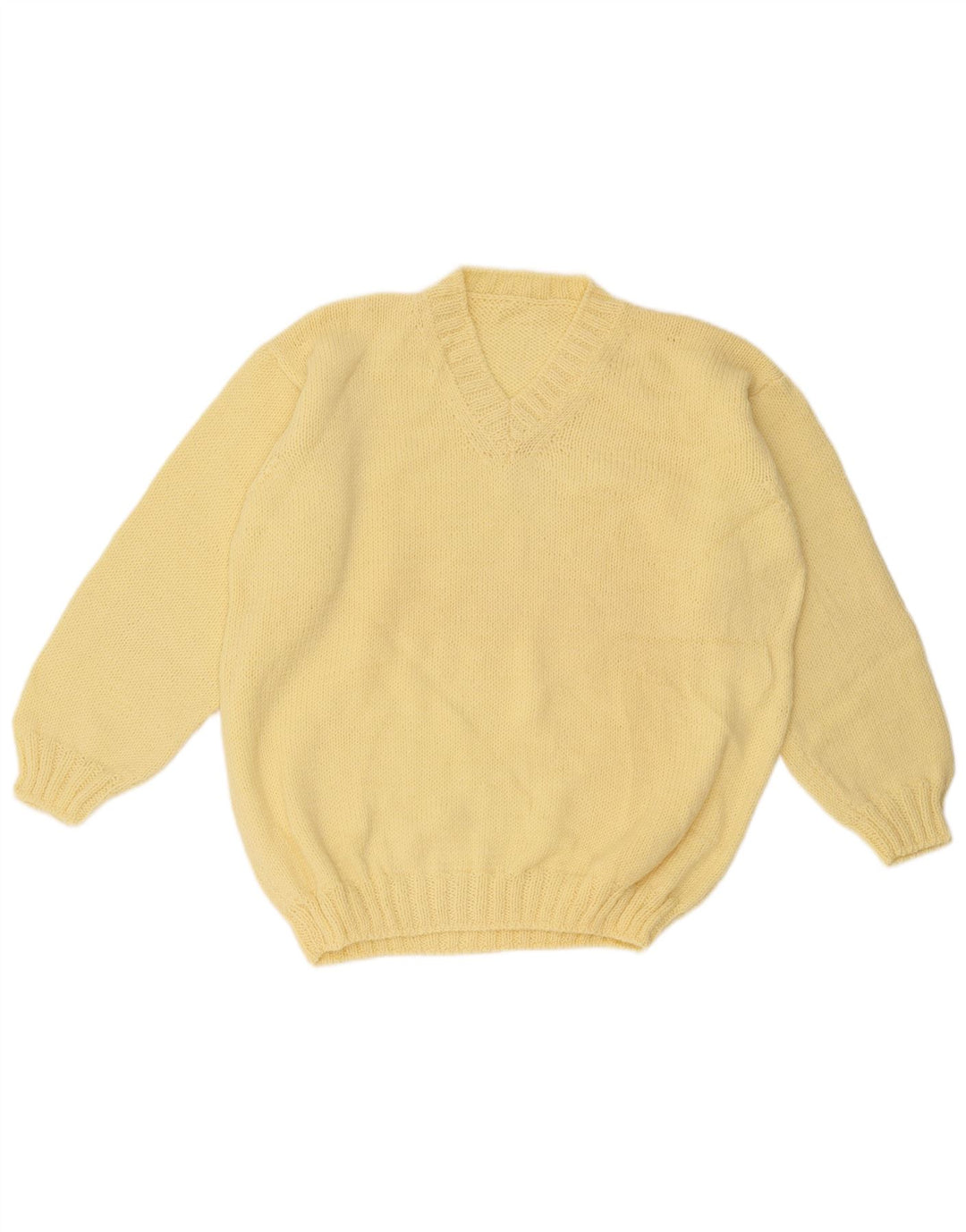 Vintage hombres V-cuello jumper suéter grande amarillo