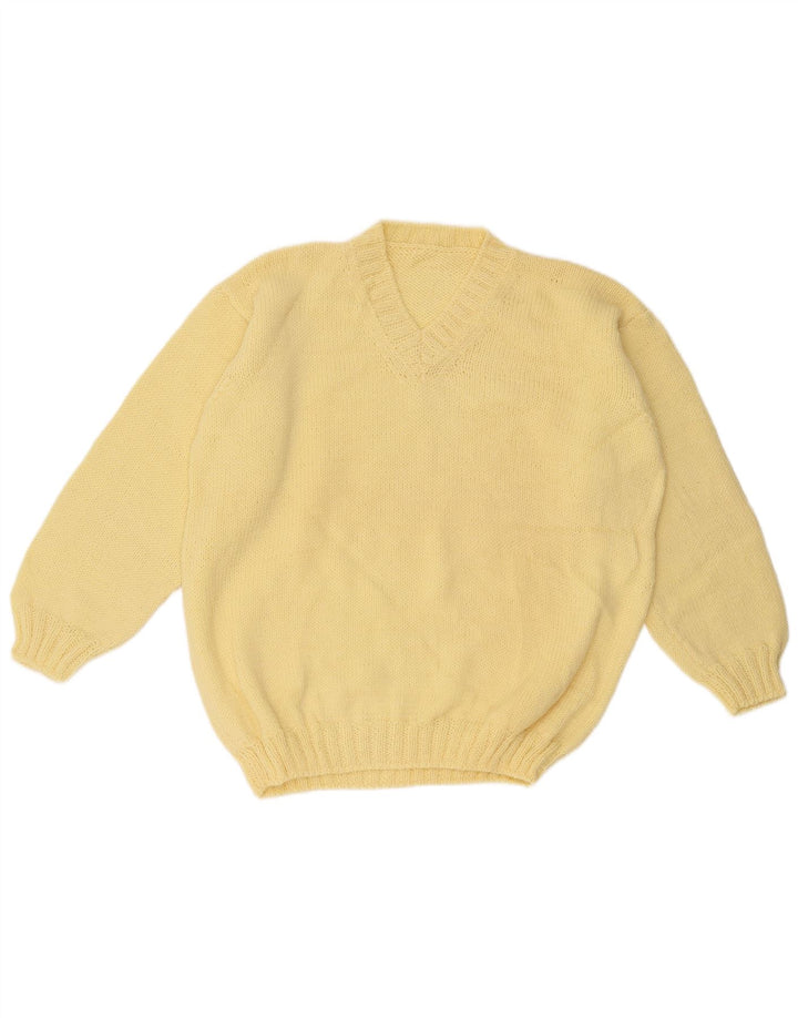 Vintage hombres V-cuello jumper suéter grande amarillo