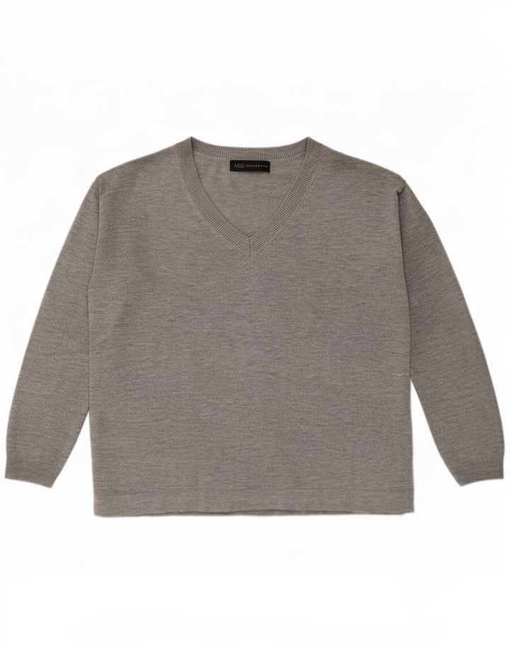 Marks & Spencer Suéter tipo jersey de gran tamaño con cuello en V para mujer UK 10 Small Grey