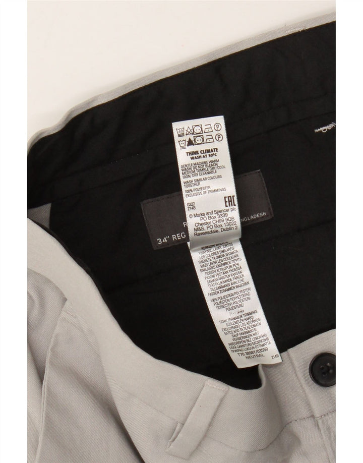 Marks & Spencer Pantalón chino de corte regular para hombre W34 L31 Poliéster gris