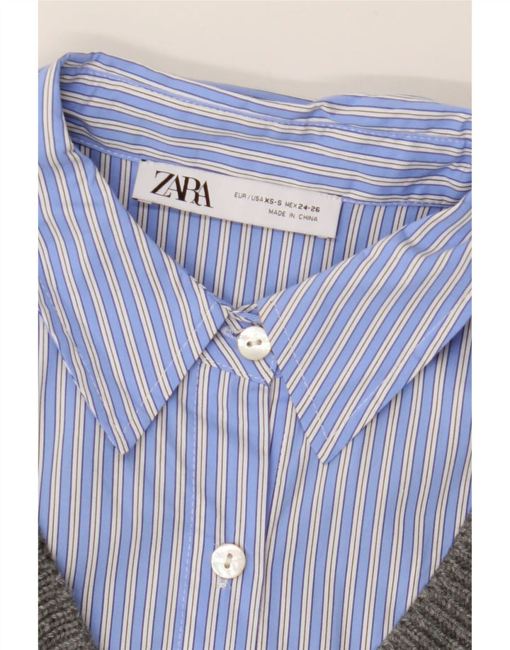ZARA Mujer Camisa Sin Mangas De Punto Extragrande UK 6 XS Azul Rayas