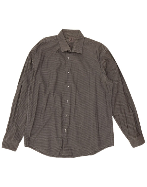 Calvin Klein Camisa Slim Fit para hombre Talla 44 17 1/2 XL Algodón a cuadros gris