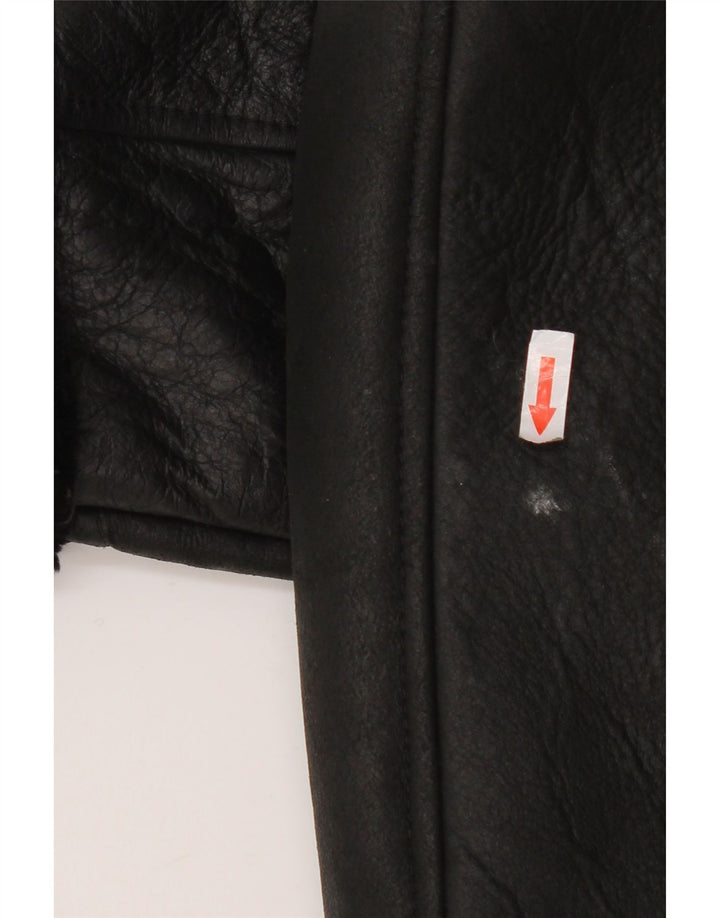 Vintage mujer shearling abrigo EU 40 cuero negro medio