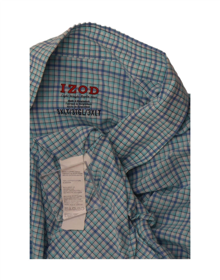 Izod Camisa alta de manga corta para hombre 3XL Algodón a cuadros azul