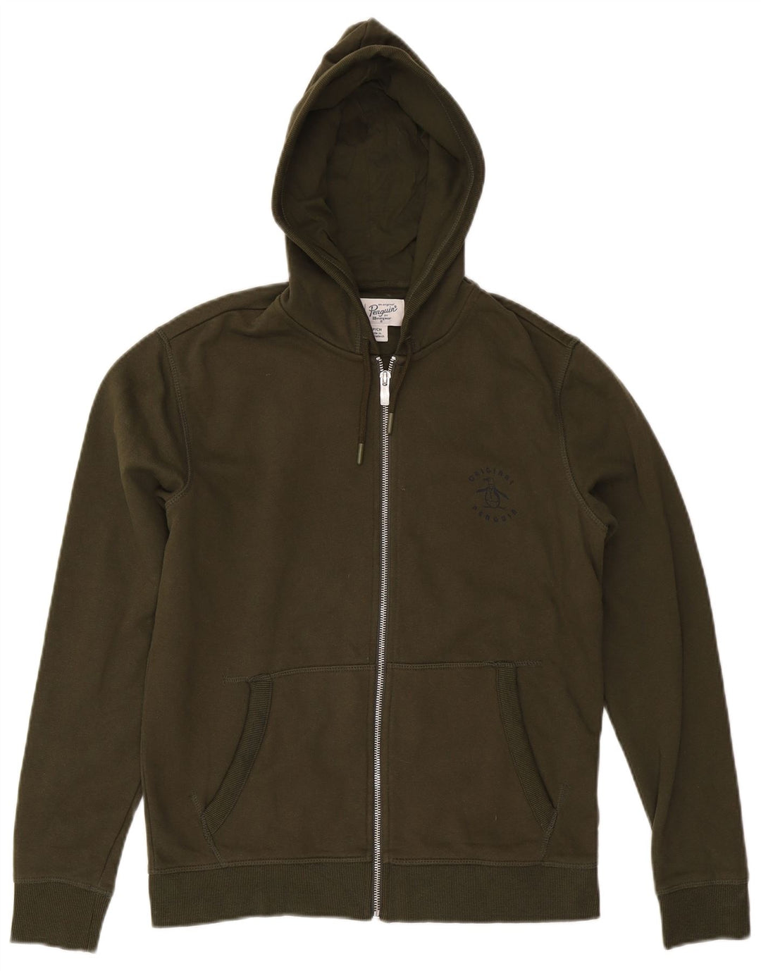 PENGUIN Sudadera con capucha y cremallera para hombre, talla pequeña, algodón caqui