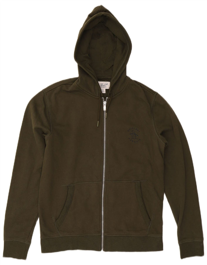 PENGUIN Sudadera con capucha y cremallera para hombre, talla pequeña, algodón caqui