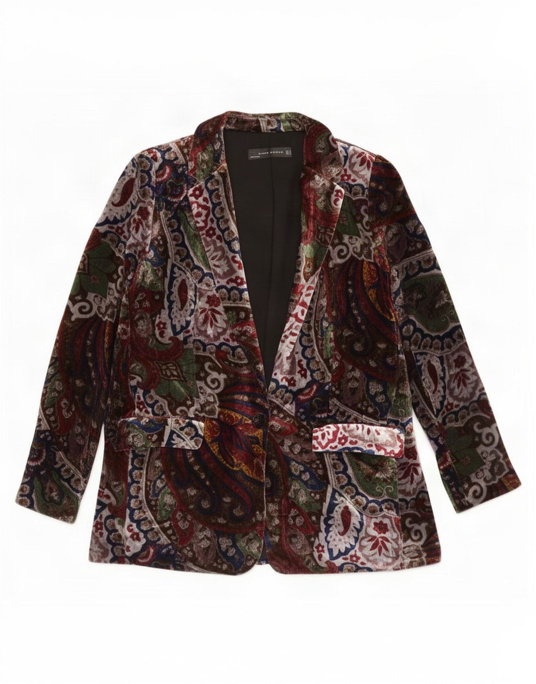 Zara Chaqueta Blazer De 1 Botón Para Mujer UK14 Mediana Paisley Multicolor