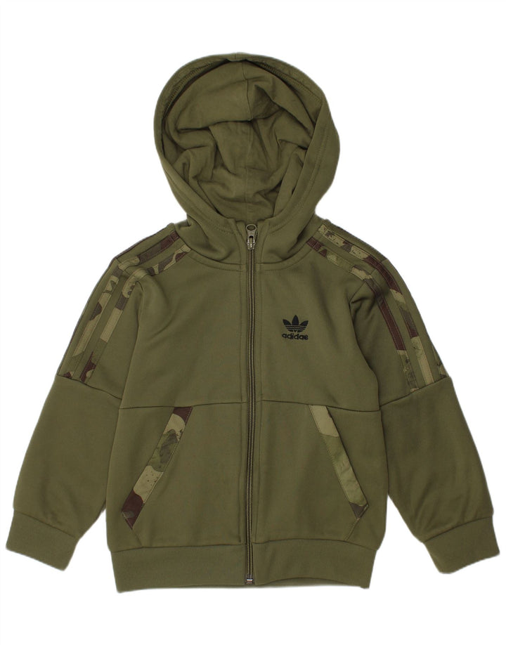 ADIDAS Boys Zip Hoodie Sweater 4-5 Years Green Polyester