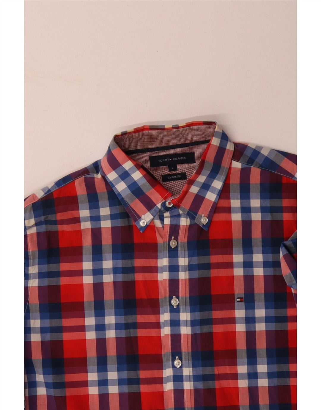 TOMMY HILFIGER Camisa Custom Fit para hombre, talla grande, de algodón con cuadros multicolores
