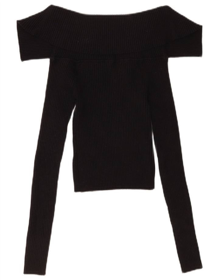 Zara Mujer Crop Top Manga Larga UK 8 Small Negro