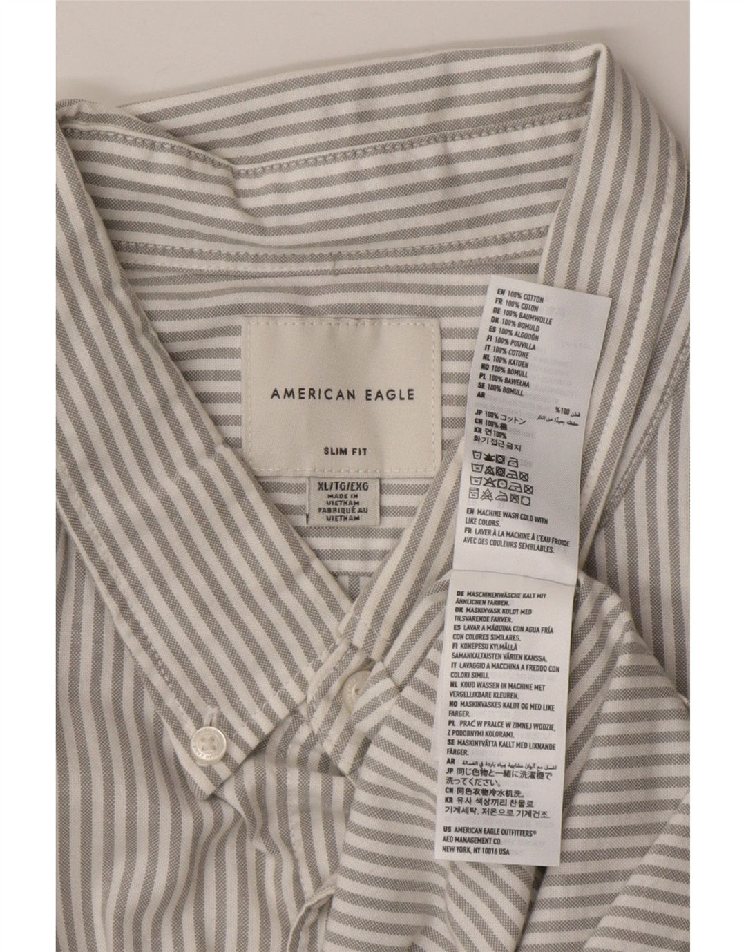 AMERICAN EAGLE Camisa ajustada para hombre XL Algodón gris a rayas