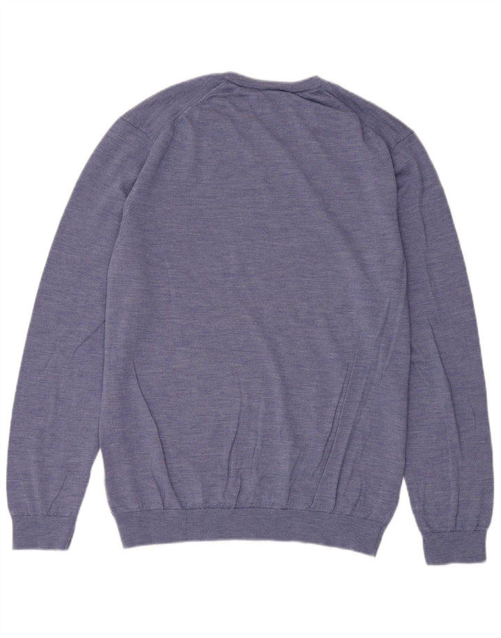 Marks & Spencer Jersey con Cuello Redondo para Hombre XL Lana Merino Azul
