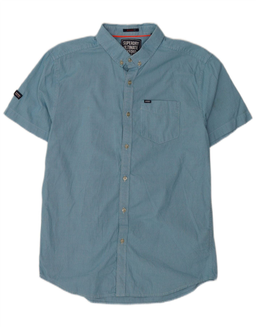 Superdry Camisa Regular Fit De Manga Corta De Algodón Con Pata De Gallo Azul Medio