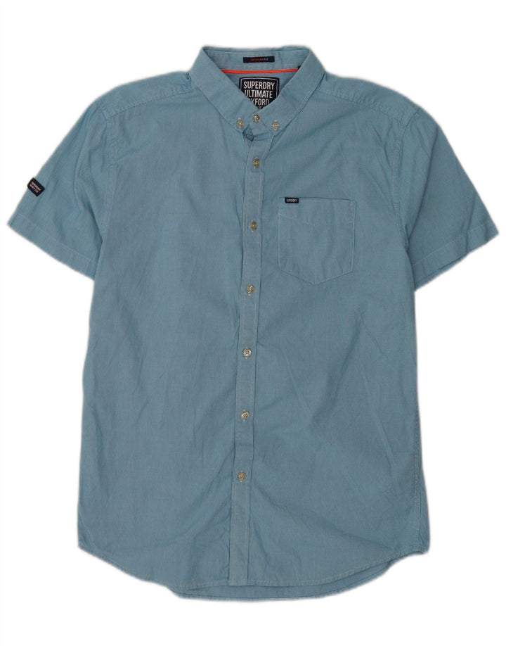 Superdry Camisa Regular Fit De Manga Corta De Algodón Con Pata De Gallo Azul Medio