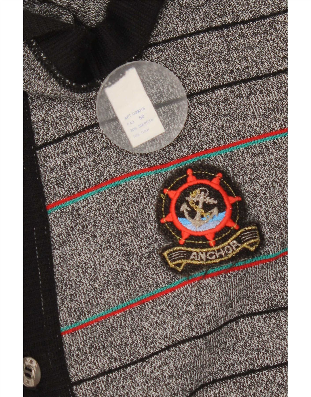 Vintage hombres Cardigan suéter IT 50 gris medio rayas