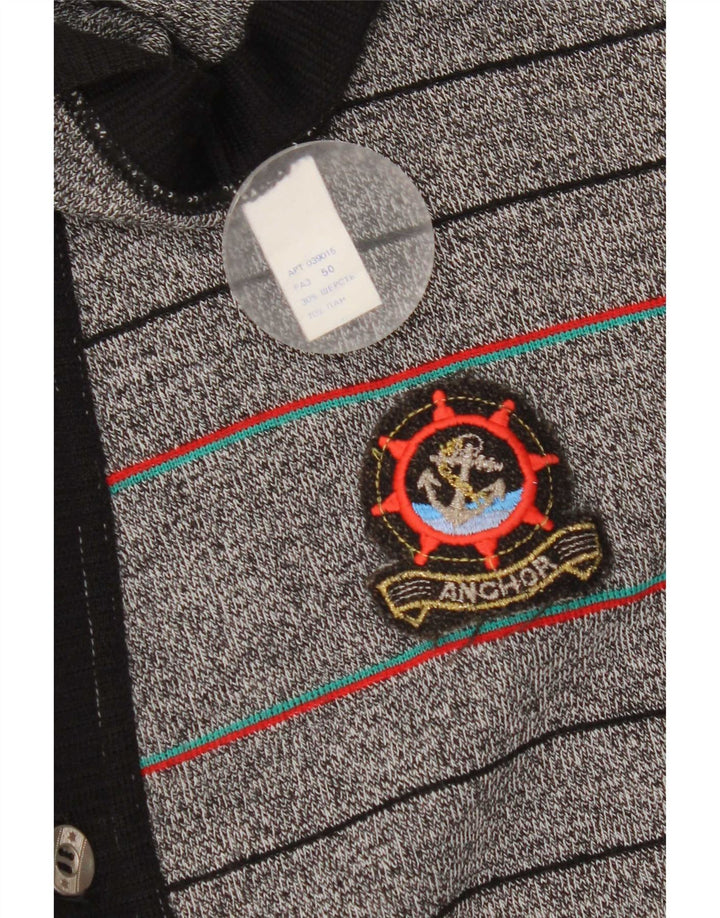 Vintage hombres Cardigan suéter IT 50 gris medio rayas