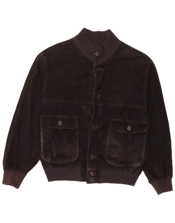 Vintage hombres ante bomber chaqueta IT 48 cuero negro medio