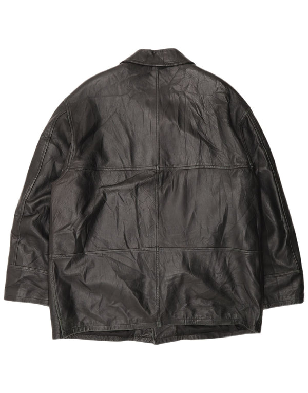 Chaqueta de cuero vintage para hombre IT 54 2XL cuero negro