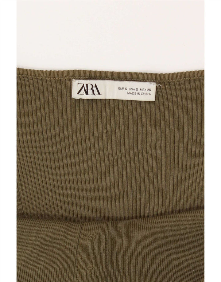 Zara Mujer Top Corto De Manga Larga UK 8 Small Verde