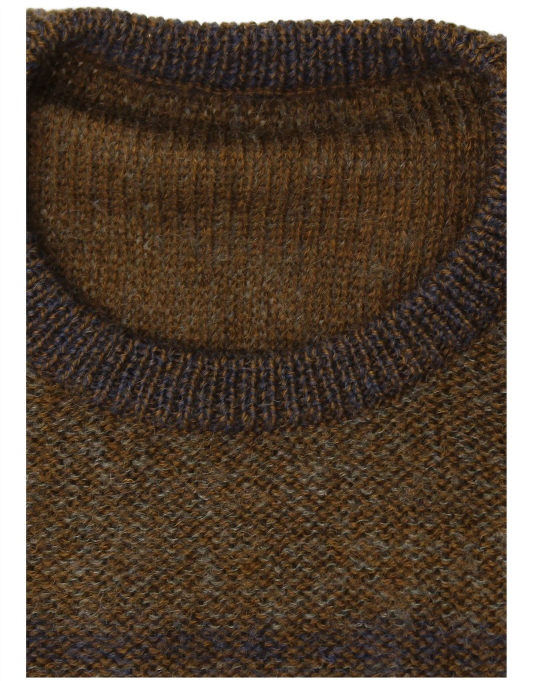 VINTAGE Suéter tipo jersey con cuello redondo para hombre Bloque de color caqui grande