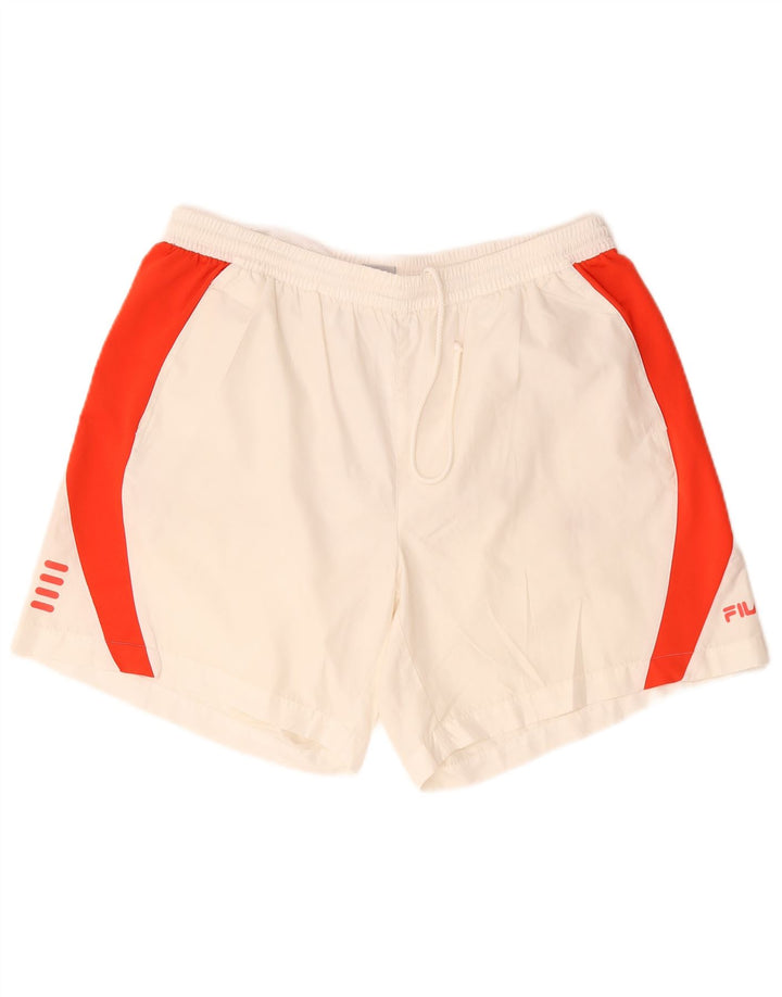 Fila - Pantalones cortos deportivos para hombre, poliéster color block, color blanco, talla grande
